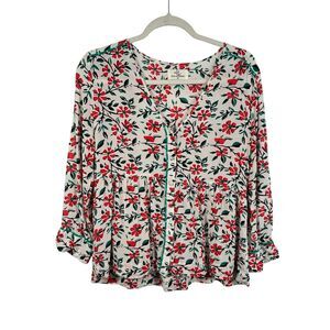 Stella Forest White Floral Blouse Sheer Button Front Womens FR 40 US Large